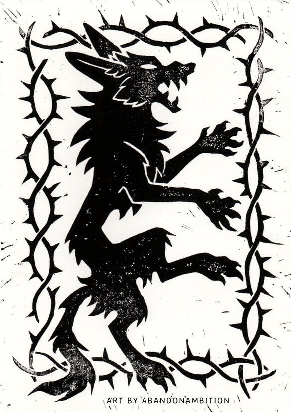 Wolf and thorns lino